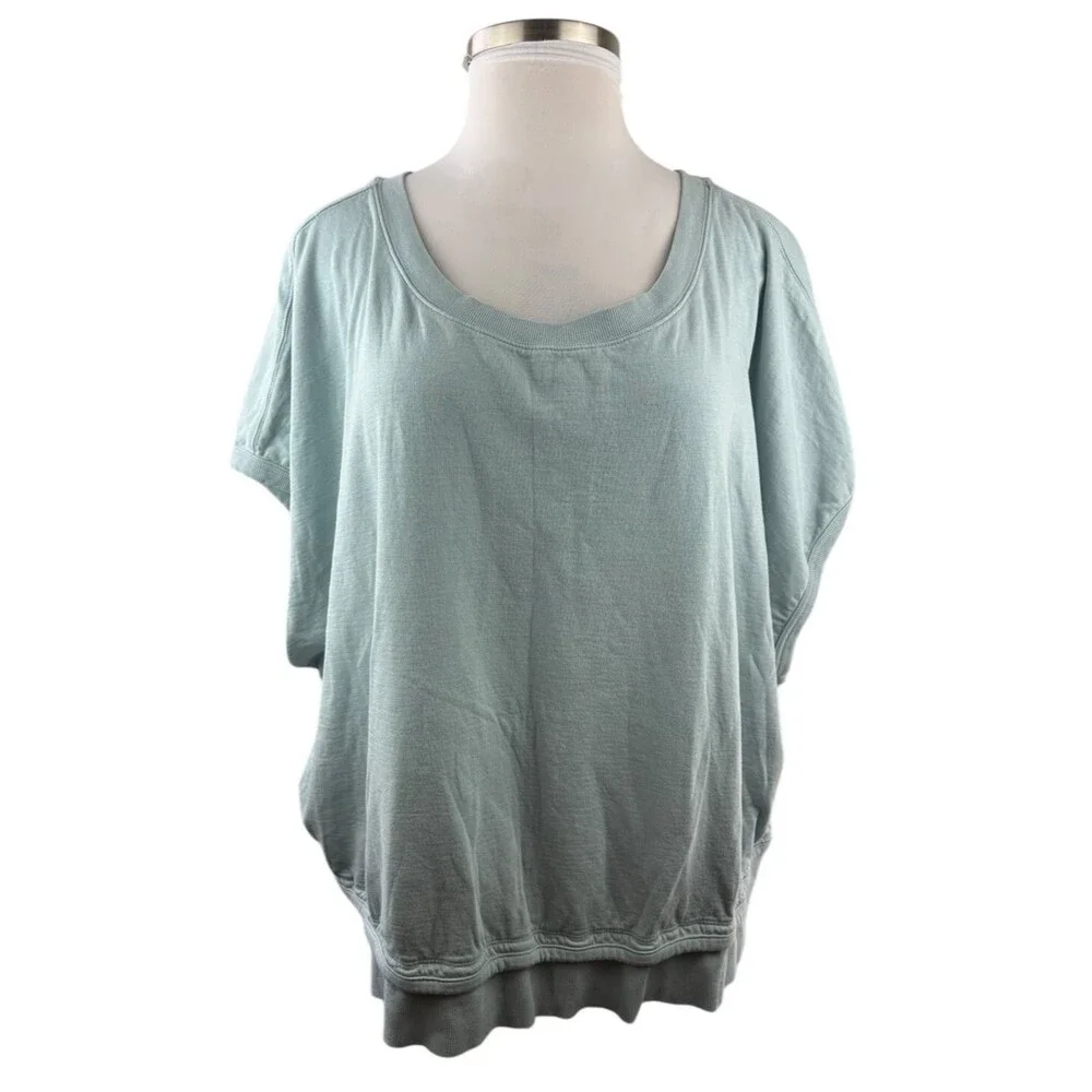 ✨2/$20 Athleta Sundown Shirred Pale Blue Pullover SS Sweatshirt Plus Size 3X - Picture 2 of 10